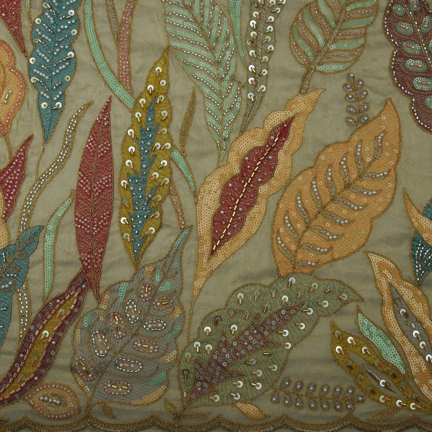 Beige Color Tissue Embroidery Fabric