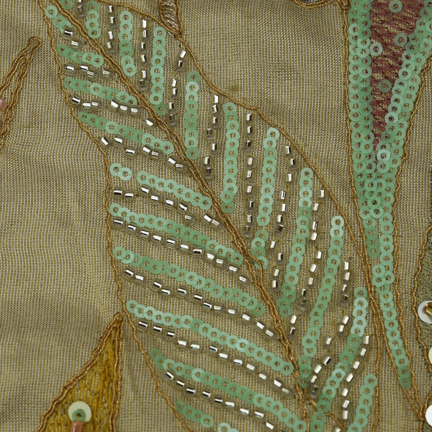 Beige Color Tissue Embroidery Fabric