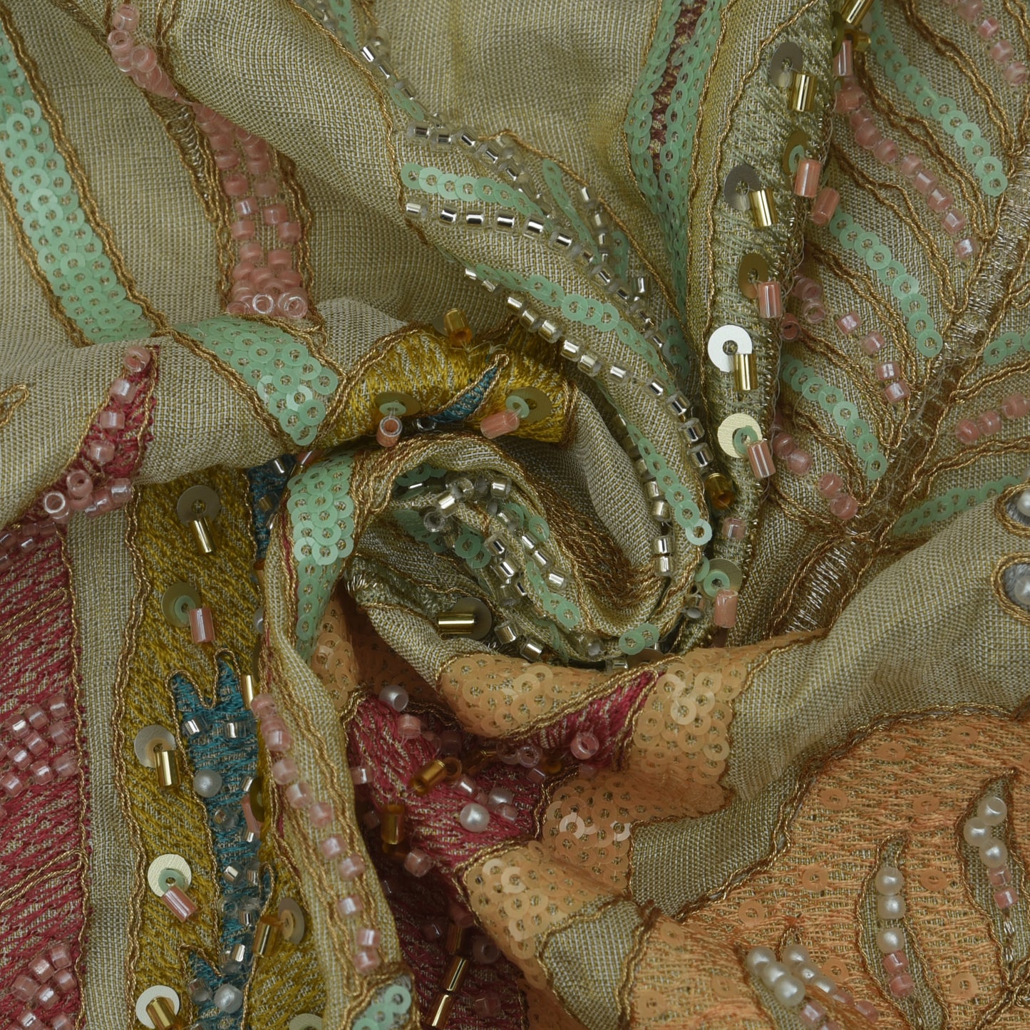 Beige Color Tissue Embroidery Fabric