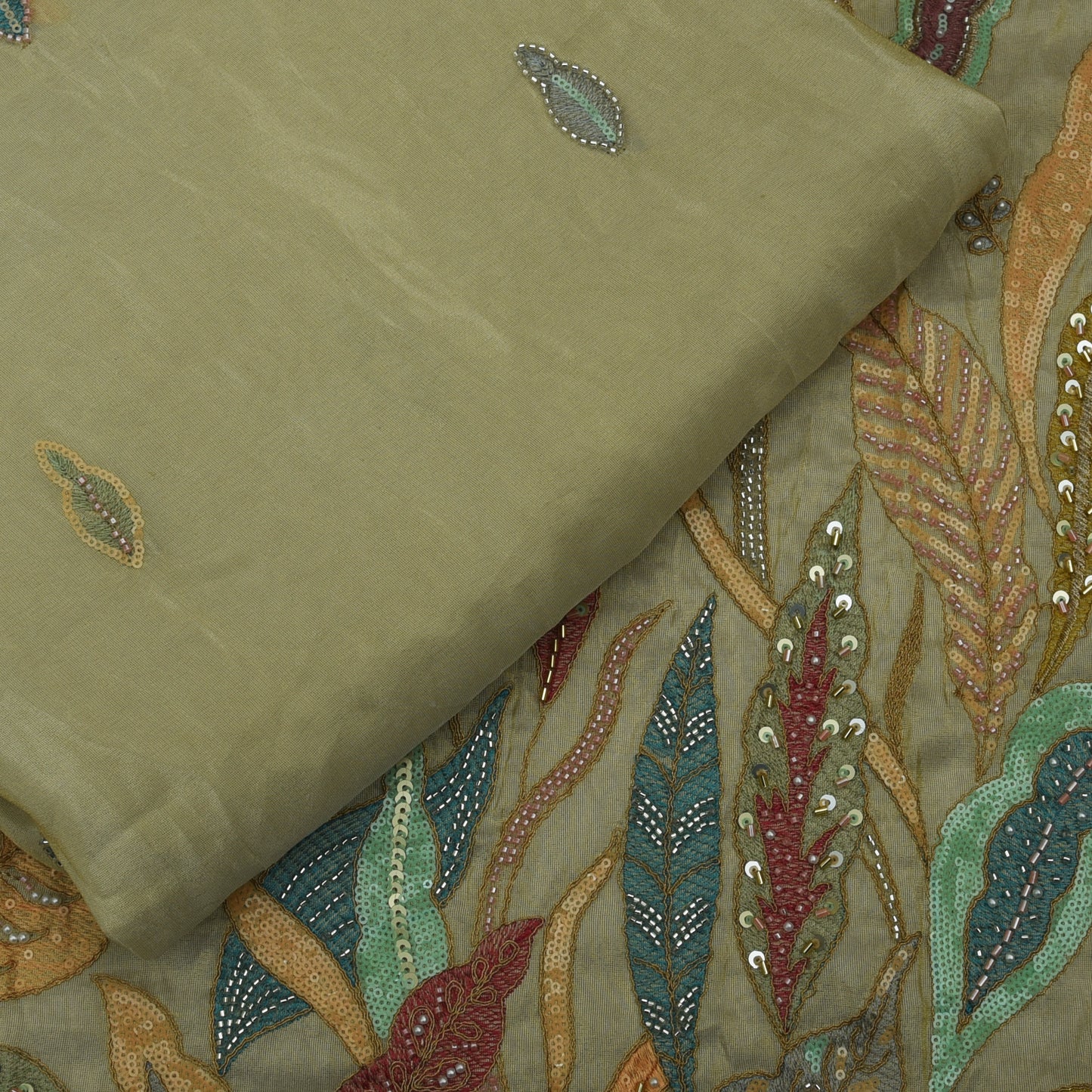 Beige Color Tissue Embroidery Fabric