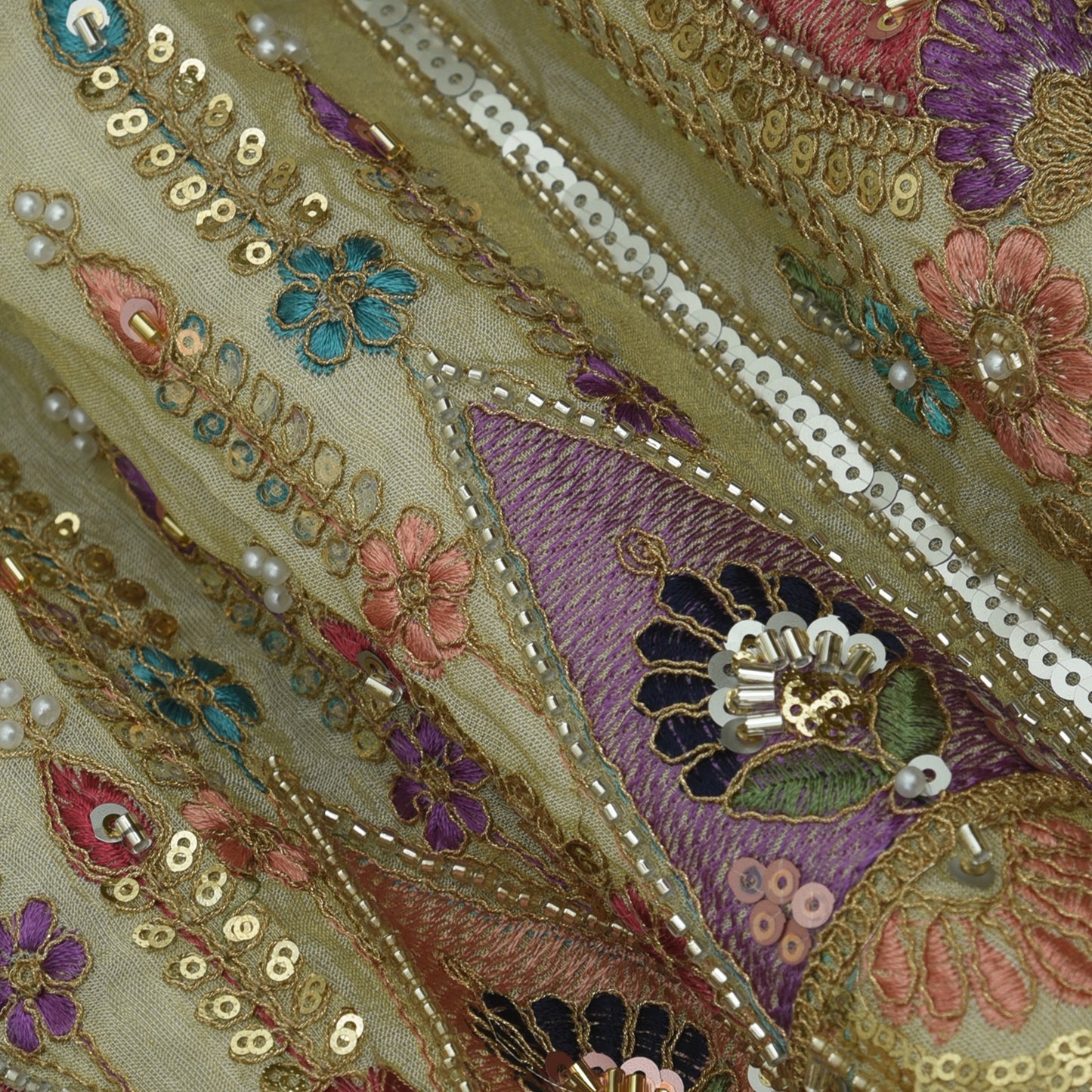 Beige Color Tissue Embroidery Fabric