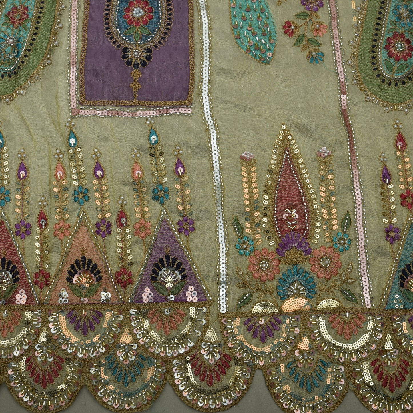Beige Color Tissue Embroidery Fabric