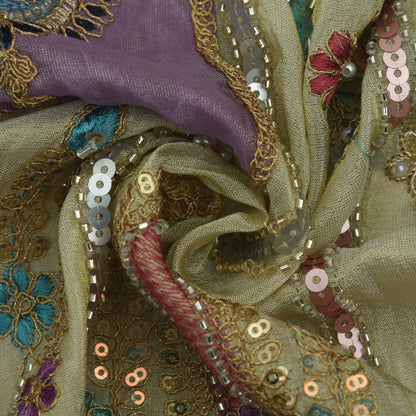 Beige Color Tissue Embroidery Fabric
