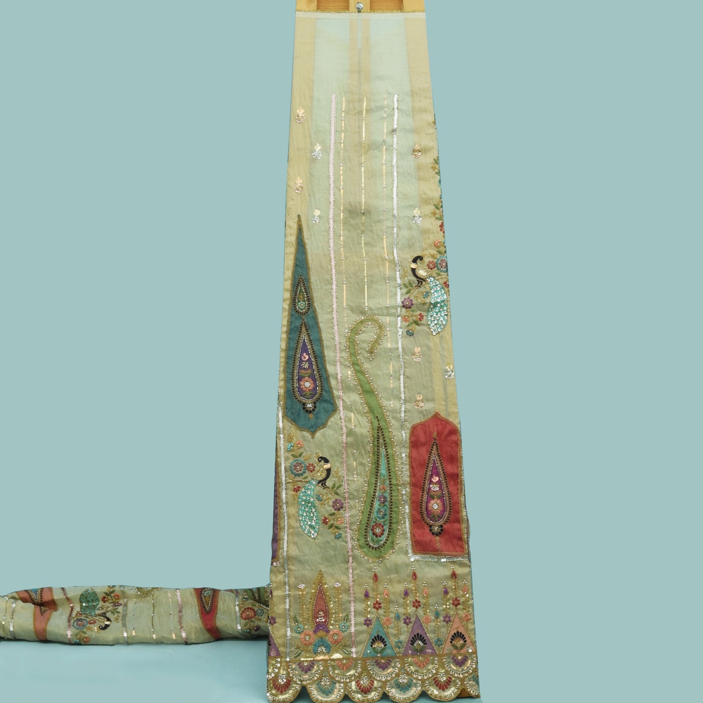 Beige Color Tissue Embroidery Fabric