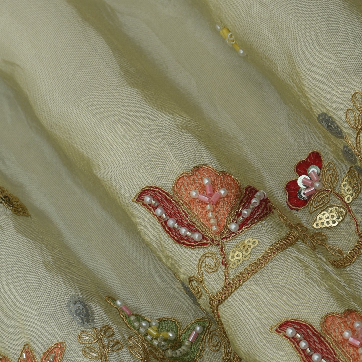 Beige Color Tissue Embroidery Fabric