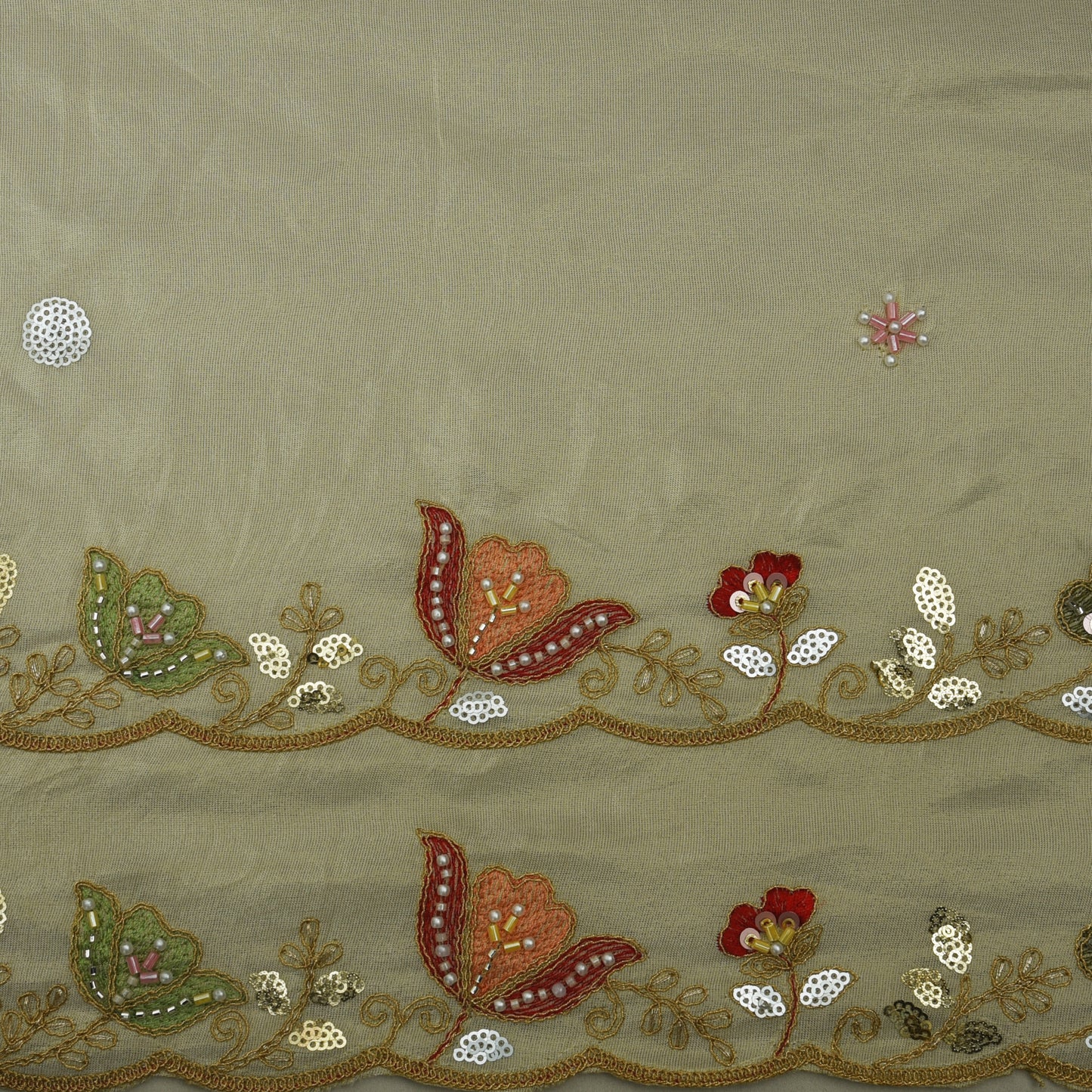 Beige Color Tissue Embroidery Fabric