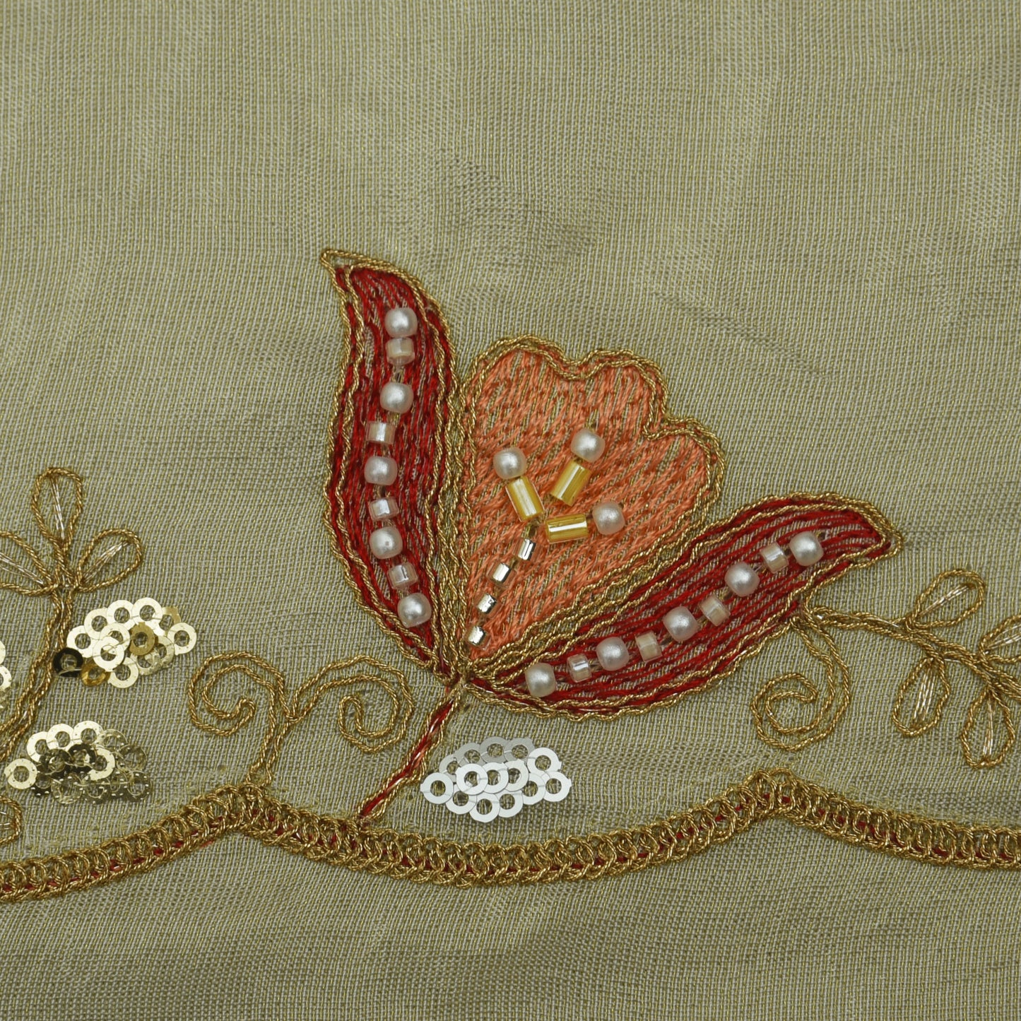 Beige Color Tissue Embroidery Fabric