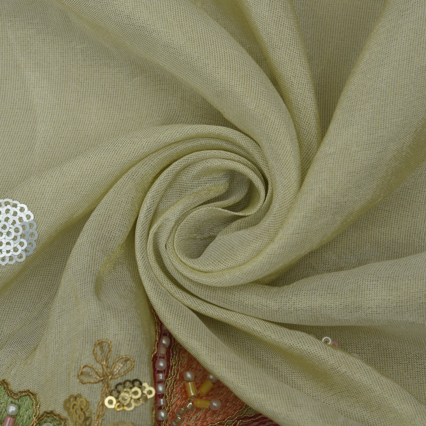 Beige Color Tissue Embroidery Fabric