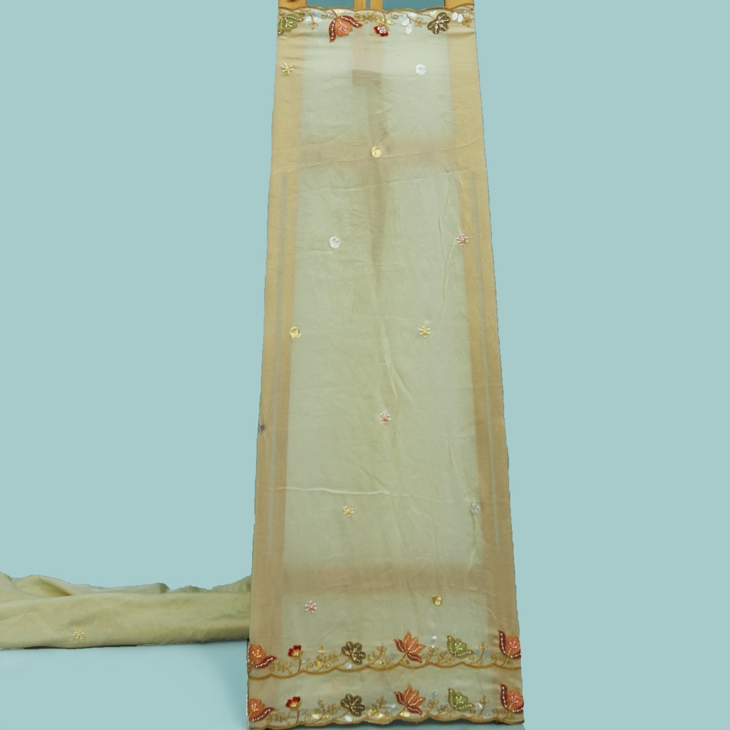 Beige Color Tissue Embroidery Fabric