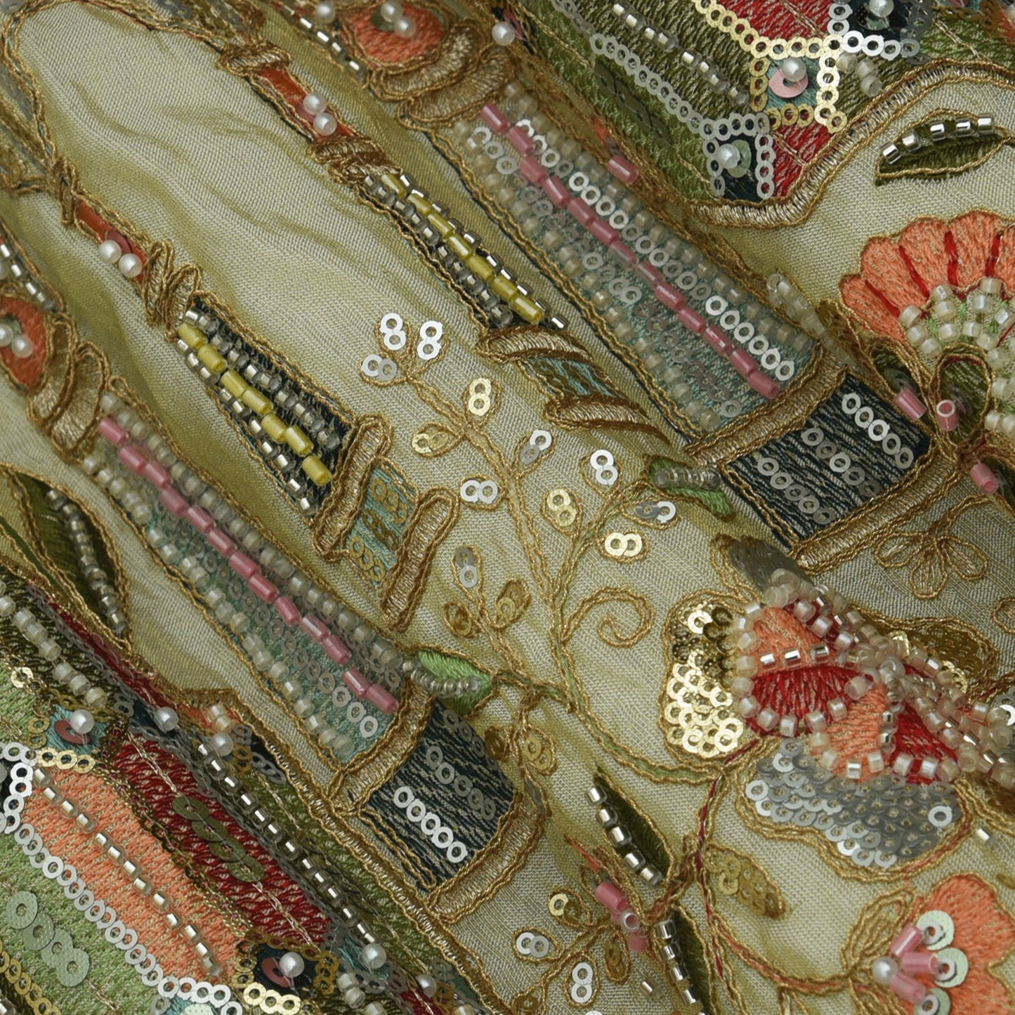 Beige Color Tissue Embroidery Fabric