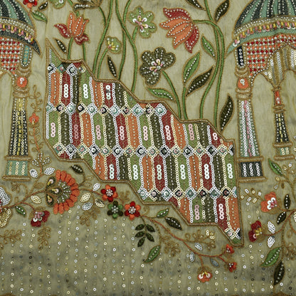 Beige Color Tissue Embroidery Fabric