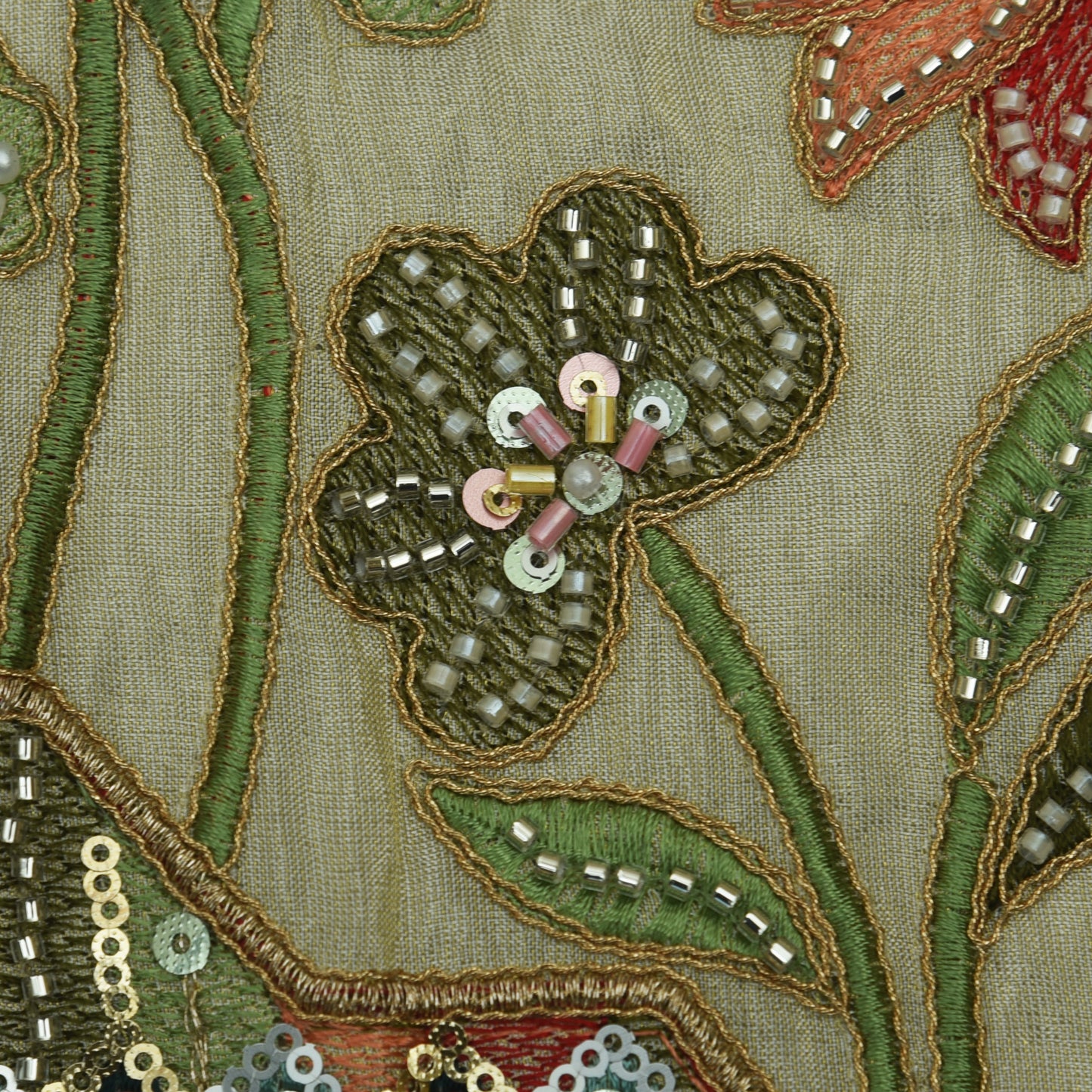 Beige Color Tissue Embroidery Fabric