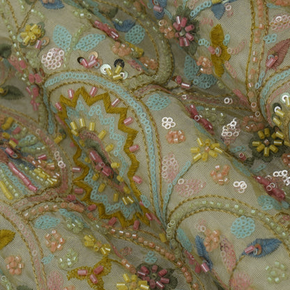 Beige Color Tissue Embroidery Fabric