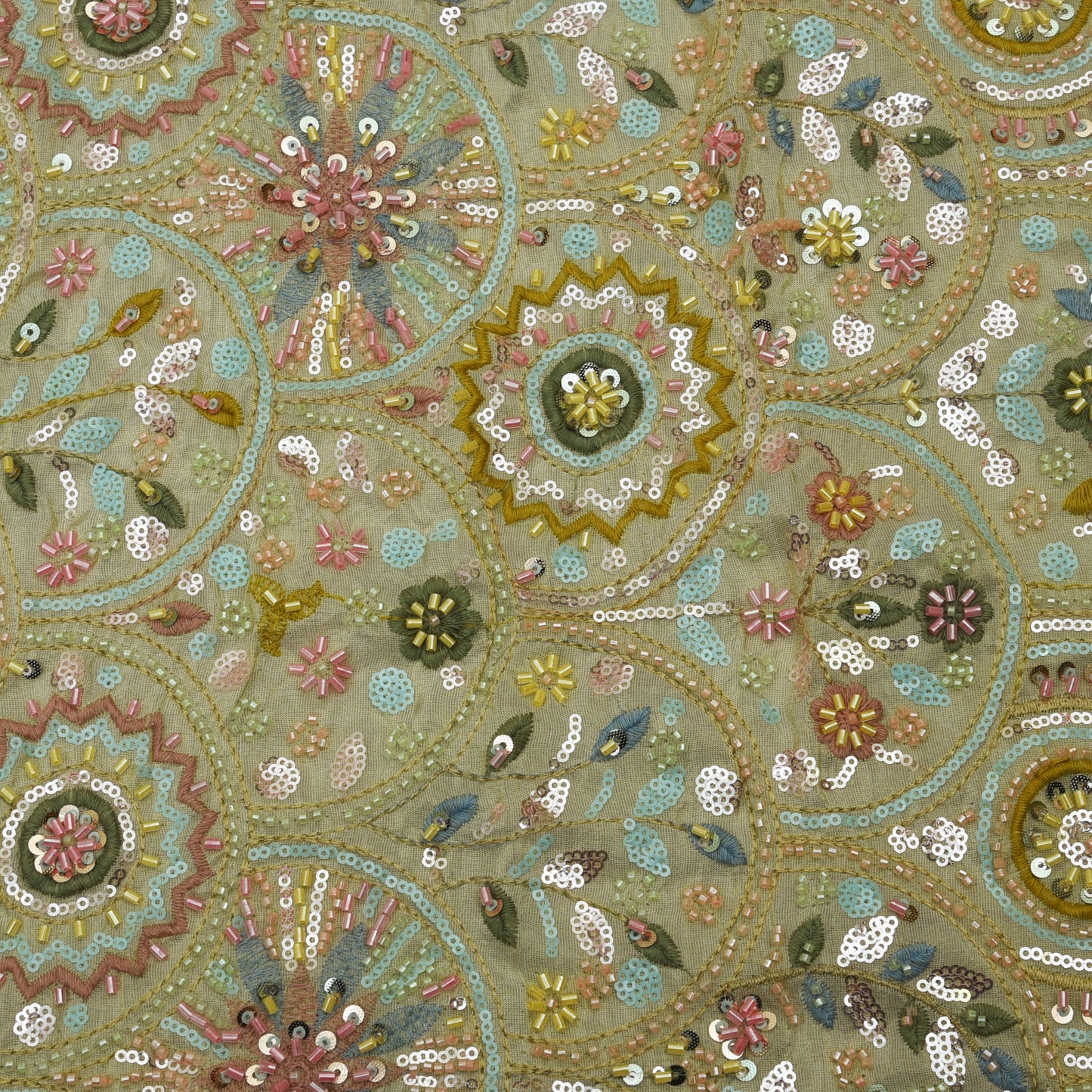 Beige Color Tissue Embroidery Fabric