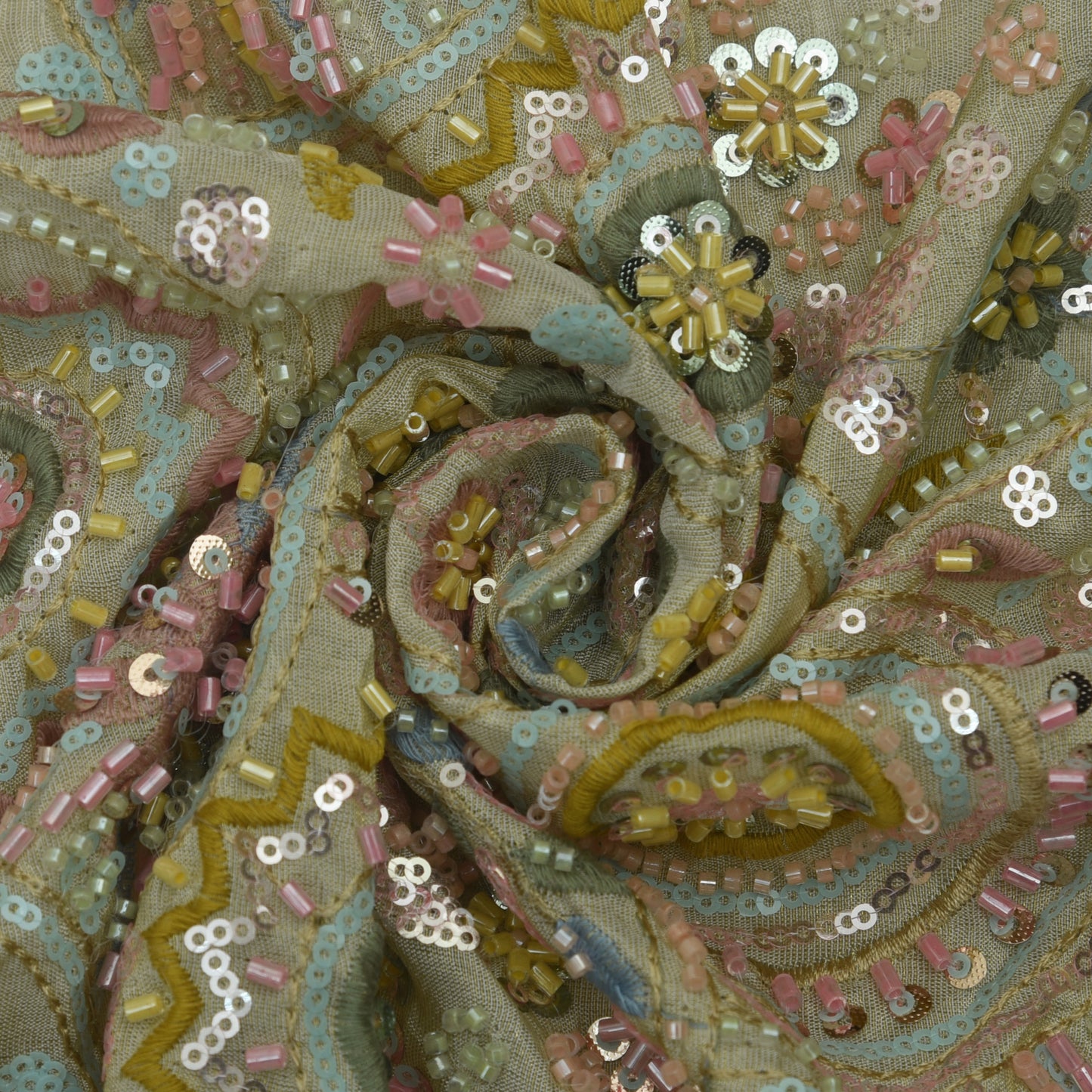 Beige Color Tissue Embroidery Fabric