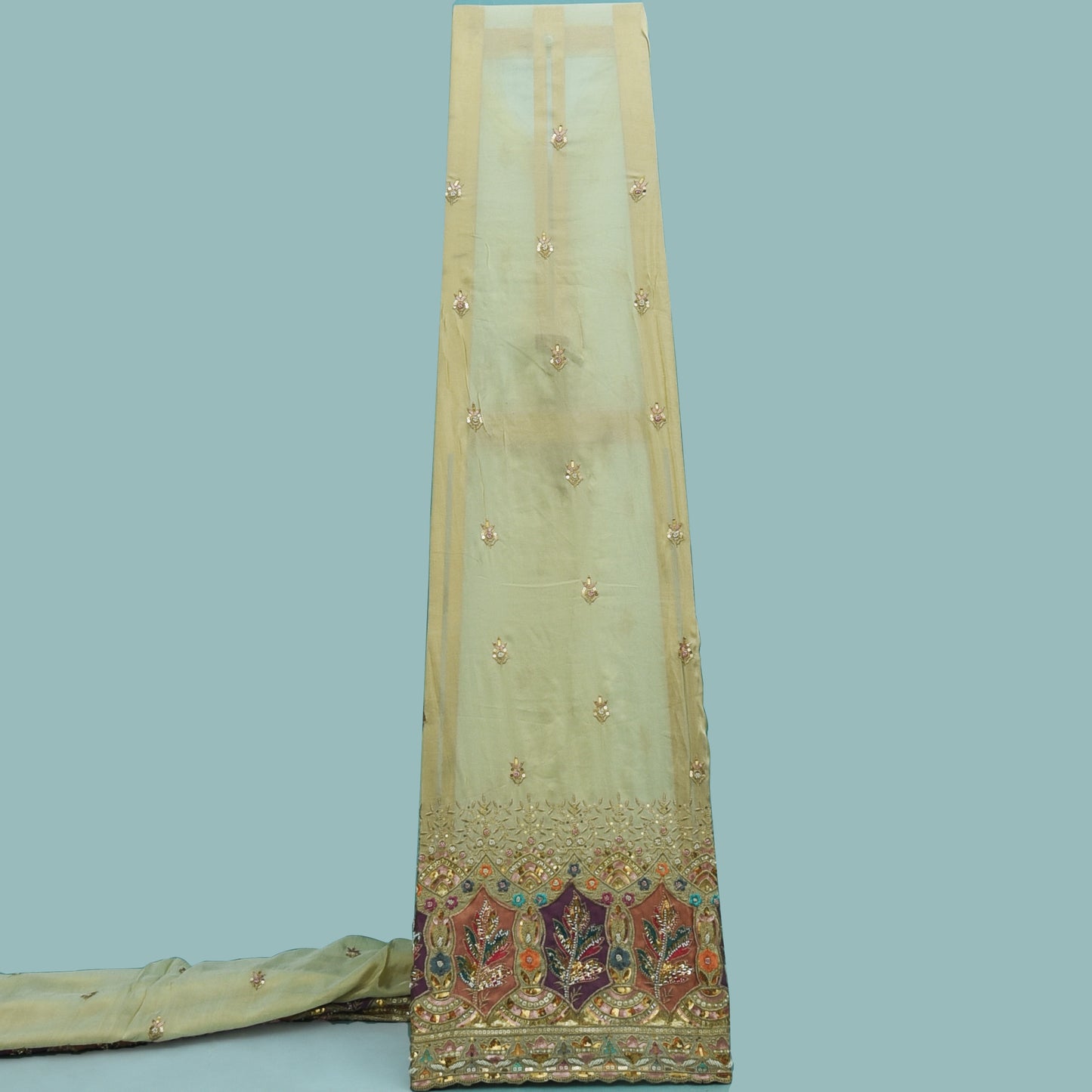 Beige Color Tissue Embroidery Fabric