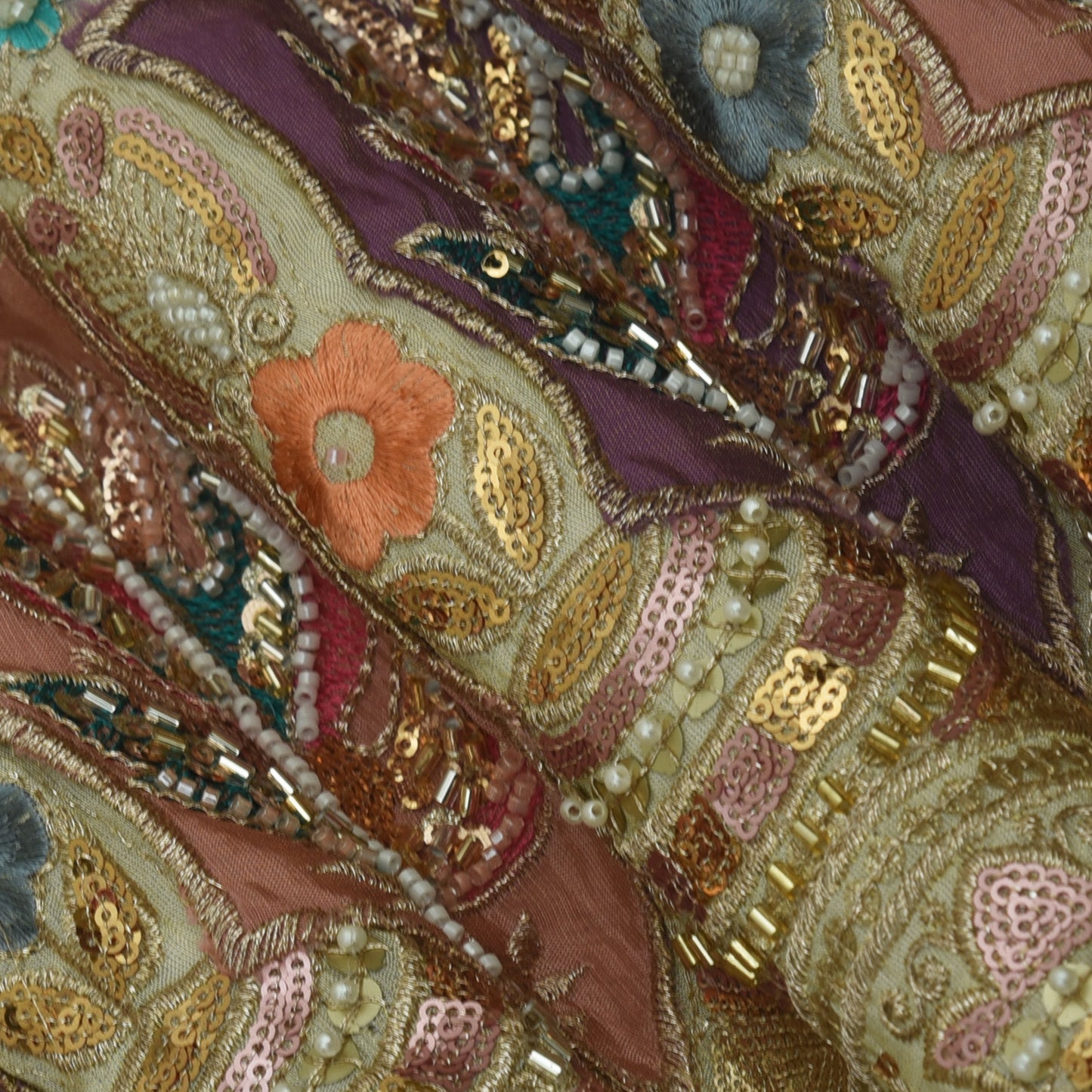 Beige Color Tissue Embroidery Fabric