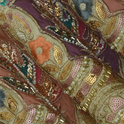 Beige Color Tissue Embroidery Fabric