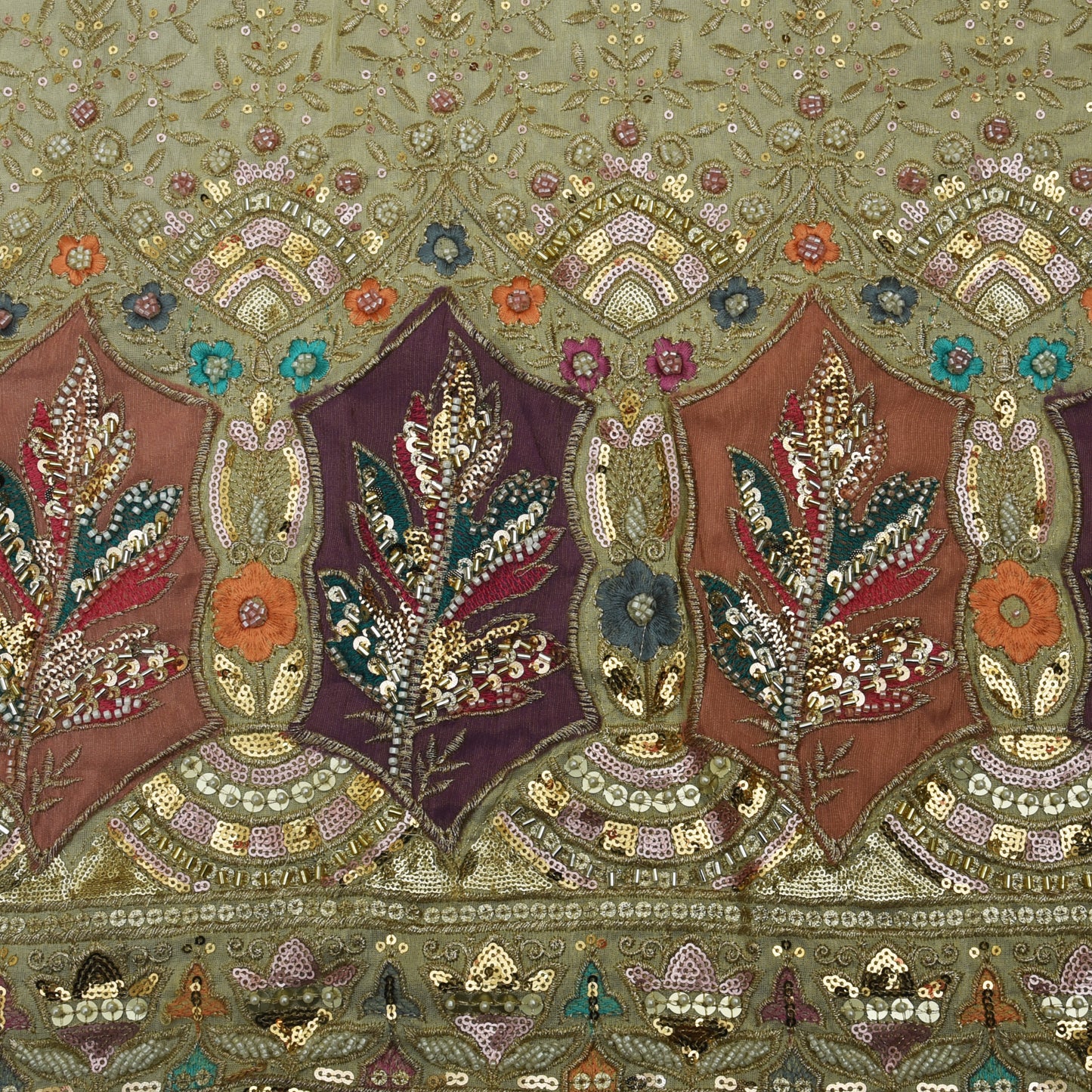 Beige Color Tissue Embroidery Fabric