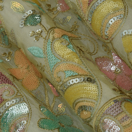 Beige Color Tissue Embroidery Fabric