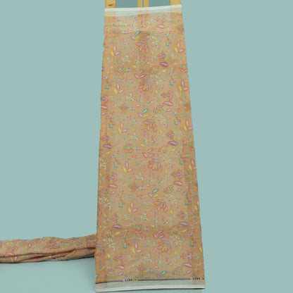 Peach Color Linen Embroidery Fabric