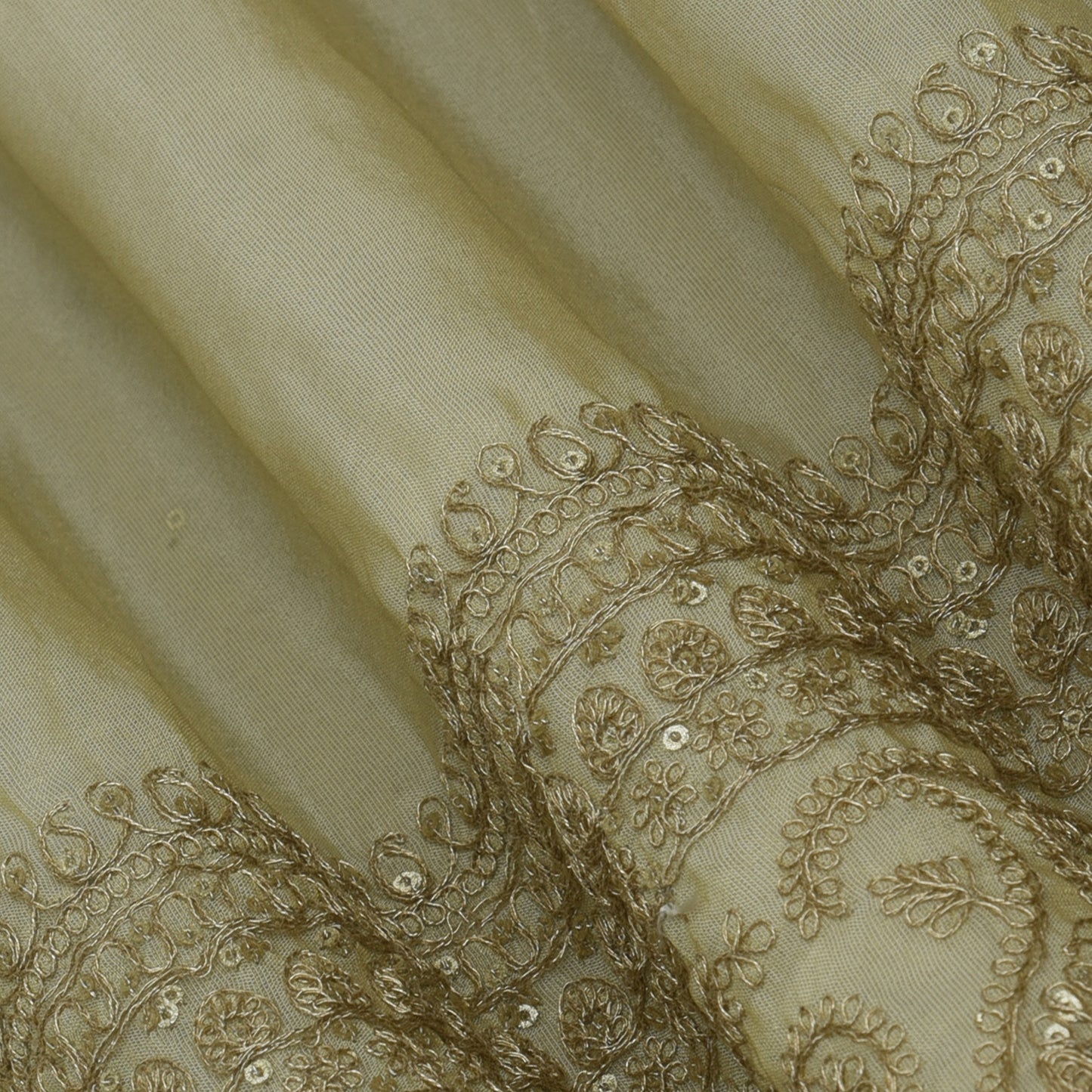 Beige Color Tissue Embroidery Fabric