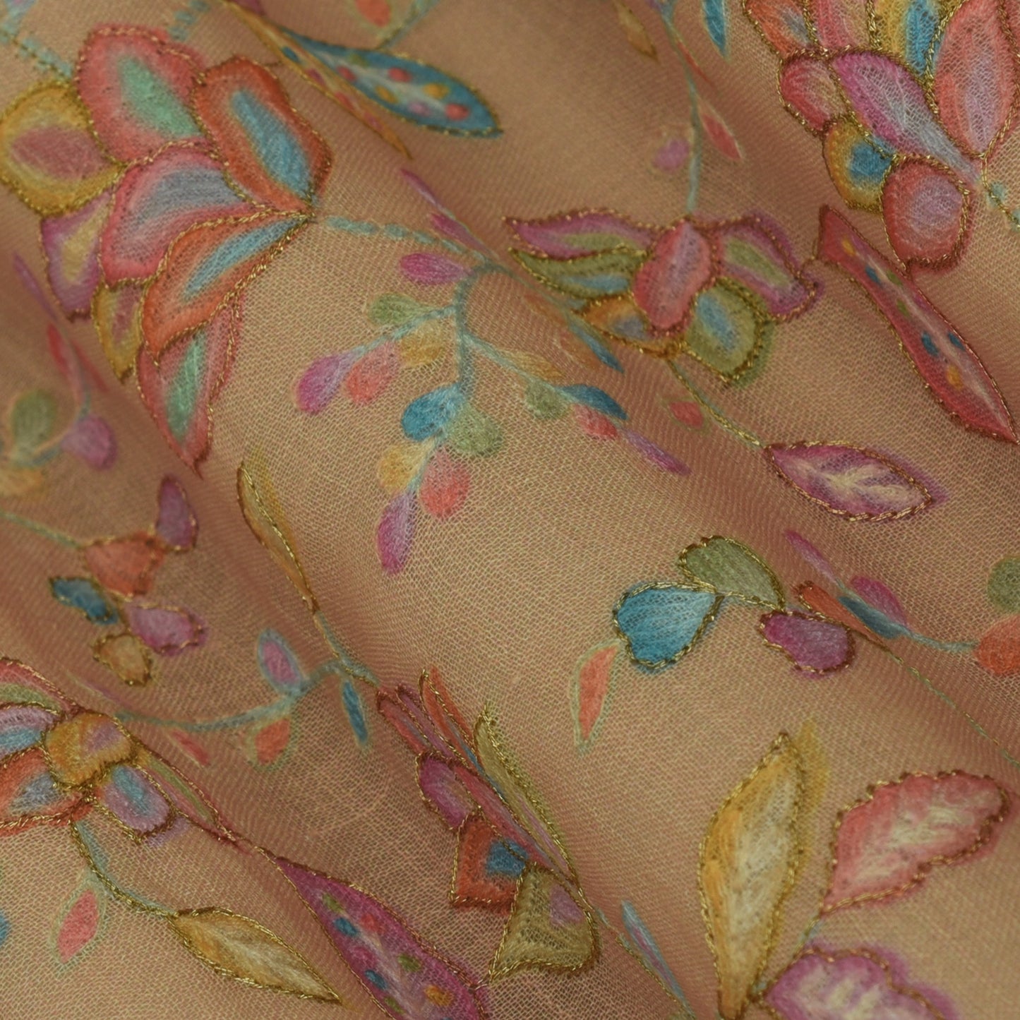 Peach Color Linen Embroidery Fabric