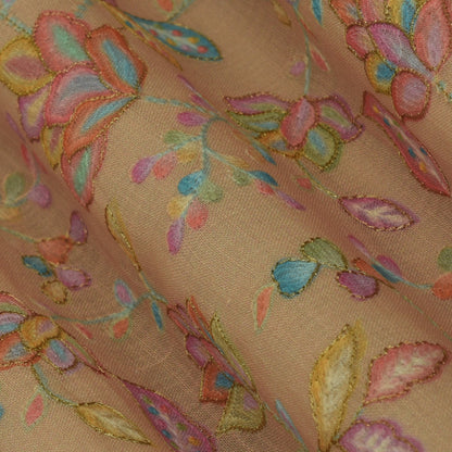 Peach Color Linen Embroidery Fabric