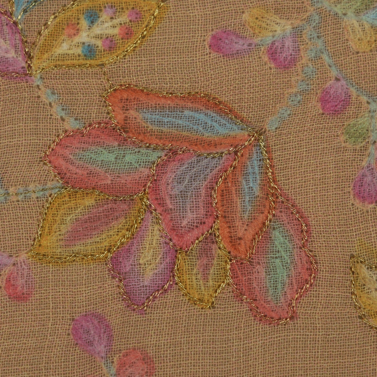 Peach Color Linen Embroidery Fabric