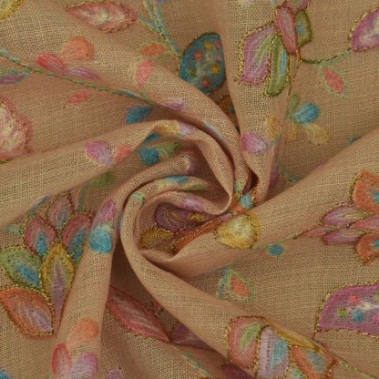 Peach Color Linen Embroidery Fabric