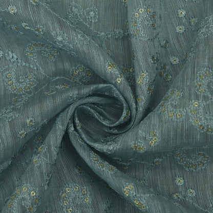 Grey Color Noil Silk Embroidery Fabric