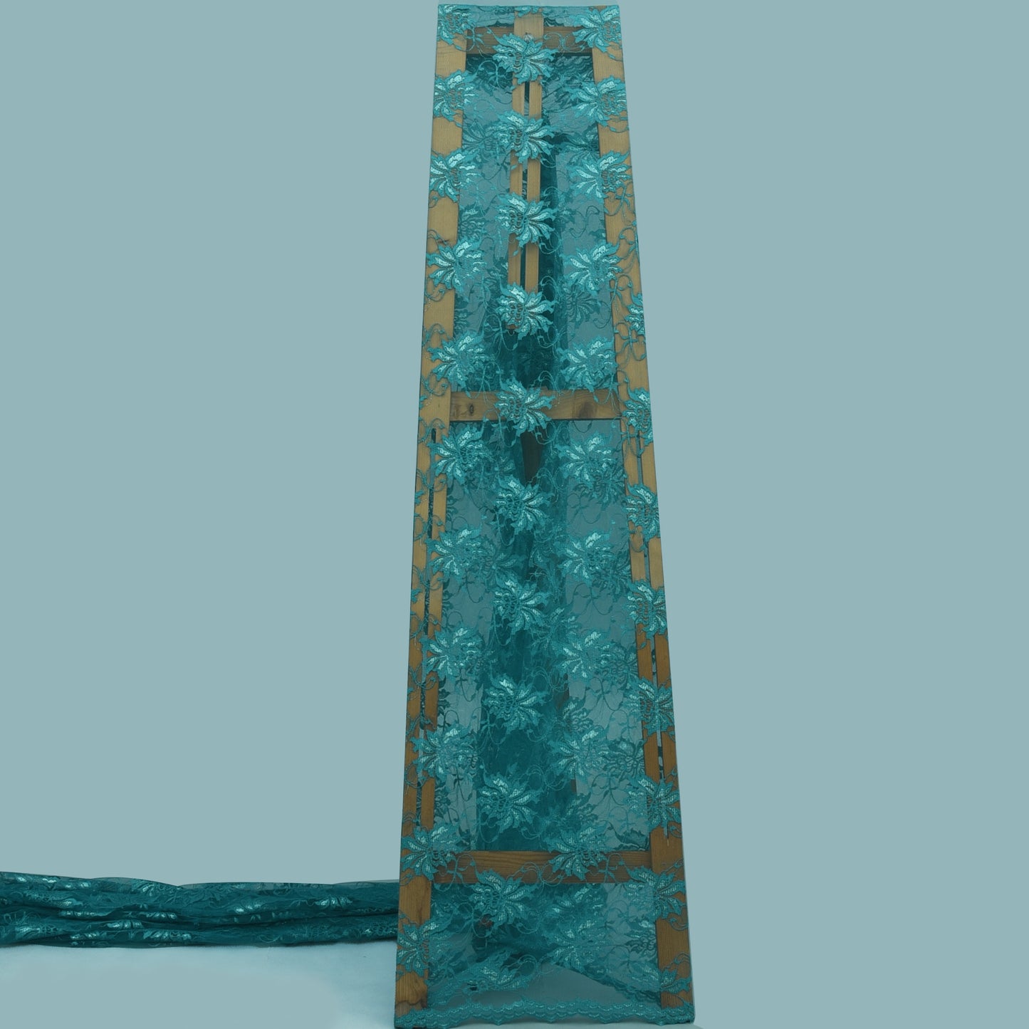 Teal Blue Color Chantilly Net Fabric