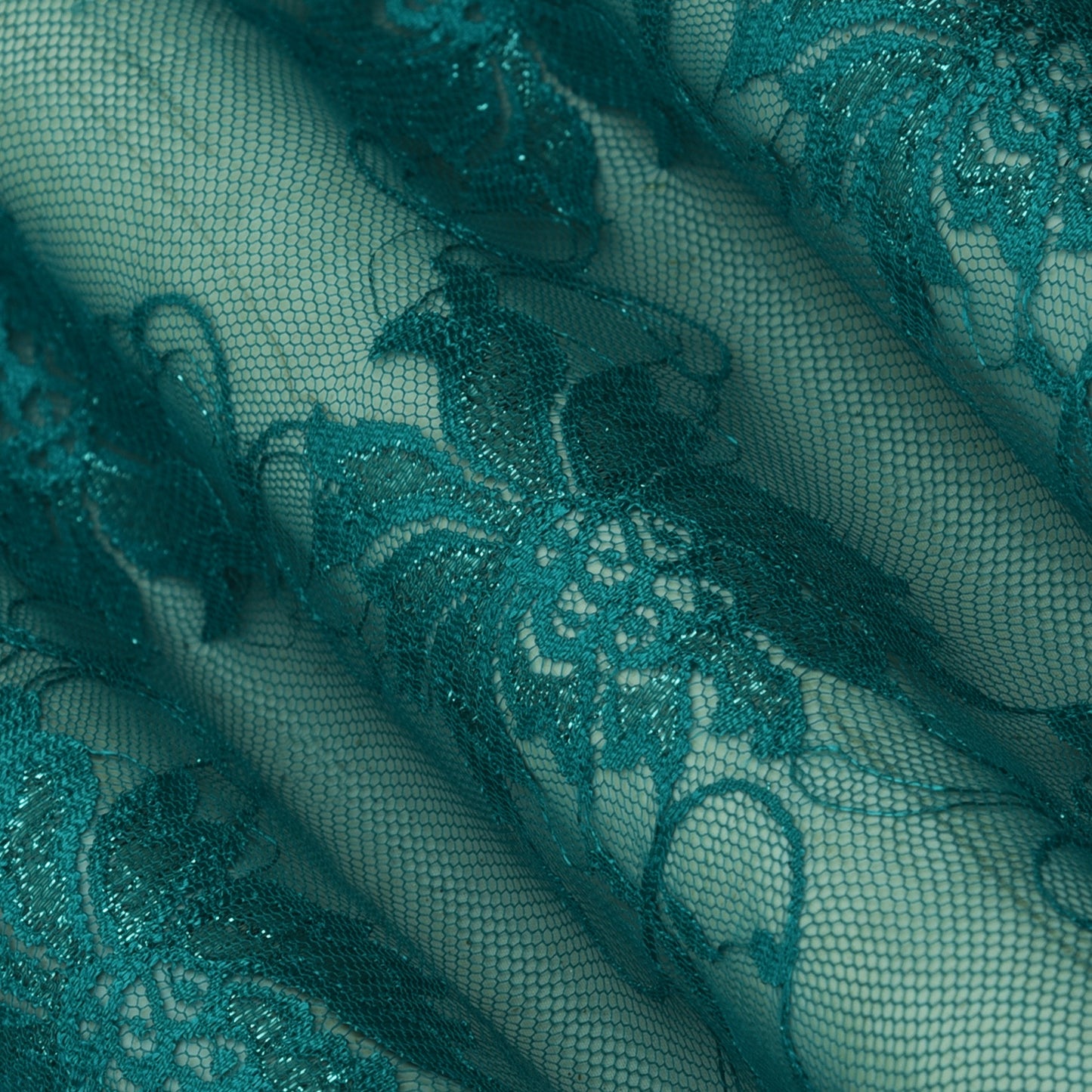 Teal Blue Color Chantilly Net Fabric