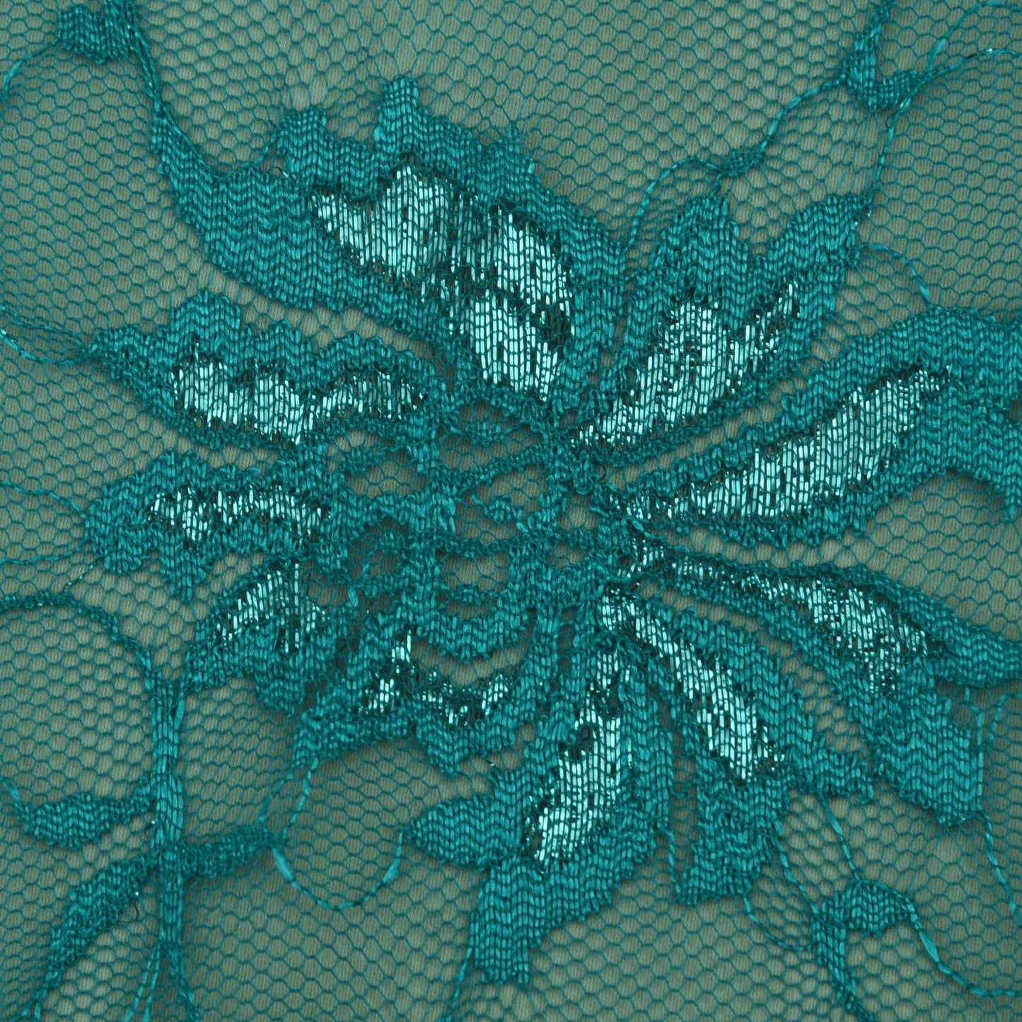 Teal Blue Color Chantilly Net Fabric