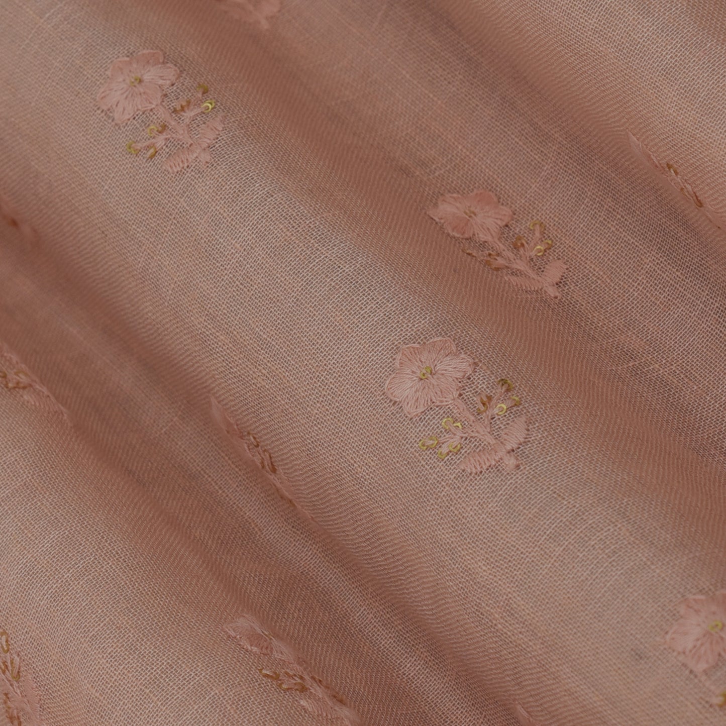 Peach Color Linen Embroidery Fabric