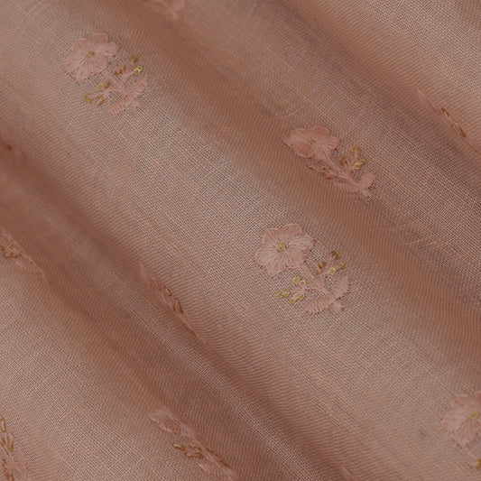 Peach Color Linen Embroidery Fabric