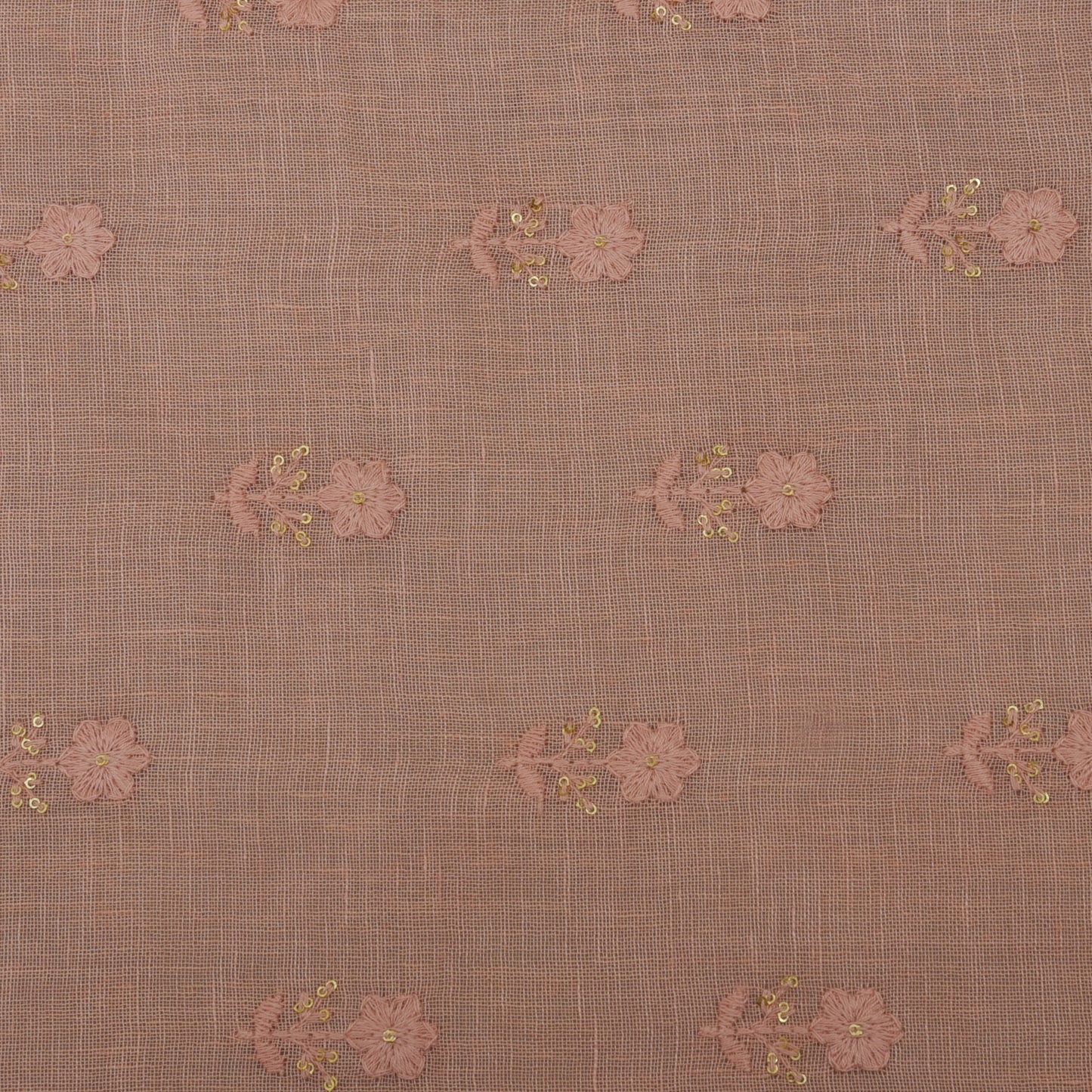 Peach Color Linen Embroidery Fabric