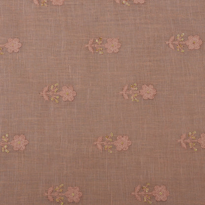 Peach Color Linen Embroidery Fabric