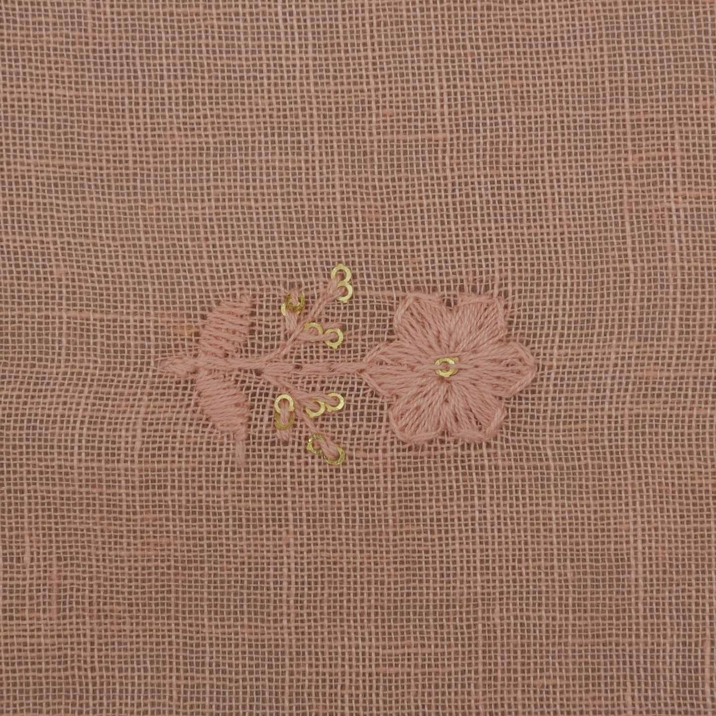 Peach Color Linen Embroidery Fabric