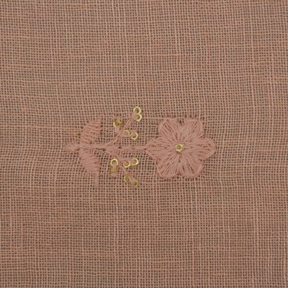 Peach Color Linen Embroidery Fabric