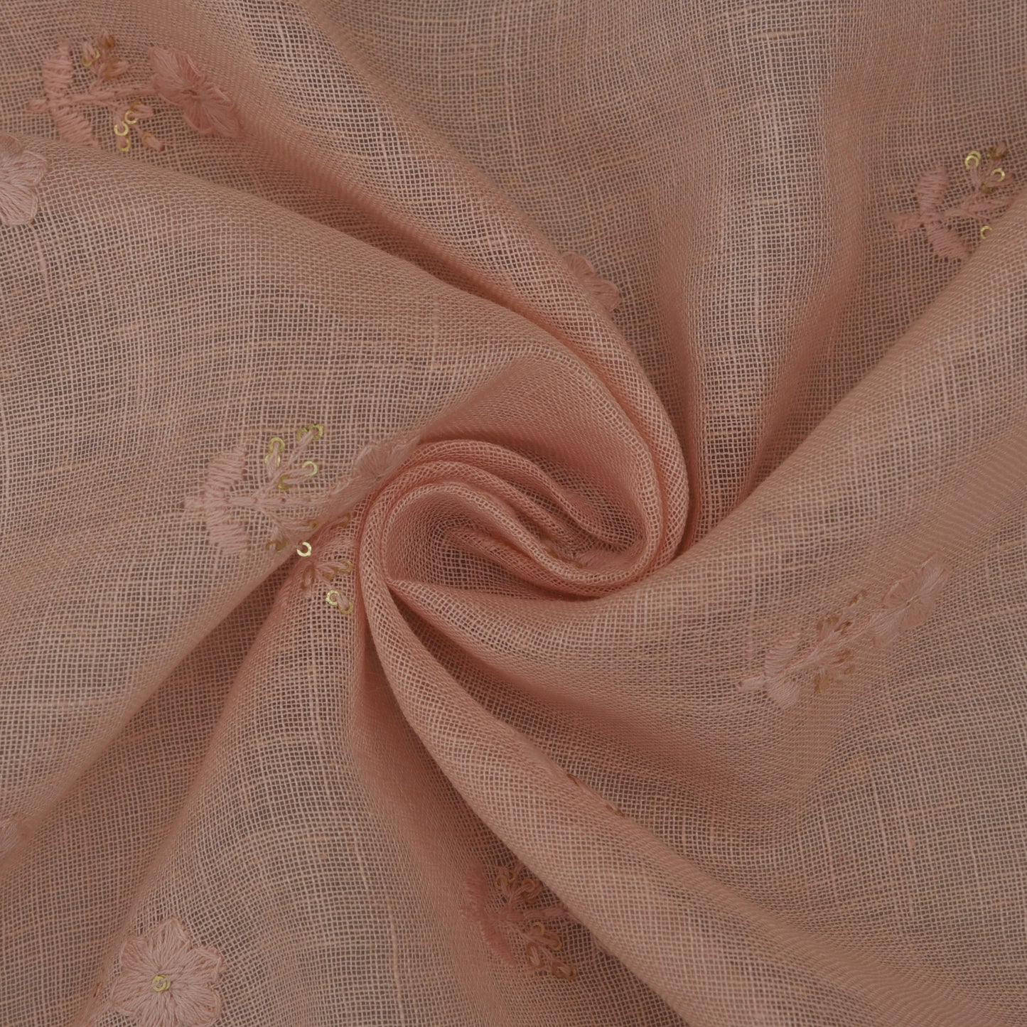 Peach Color Linen Embroidery Fabric