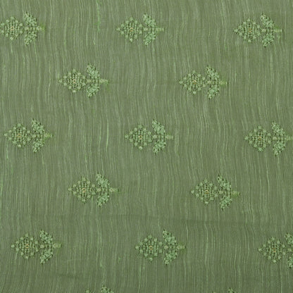 Pista Green Color Noil Silk Embroidery Fabric