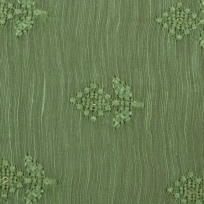 Pista Green Color Noil Silk Embroidery Fabric