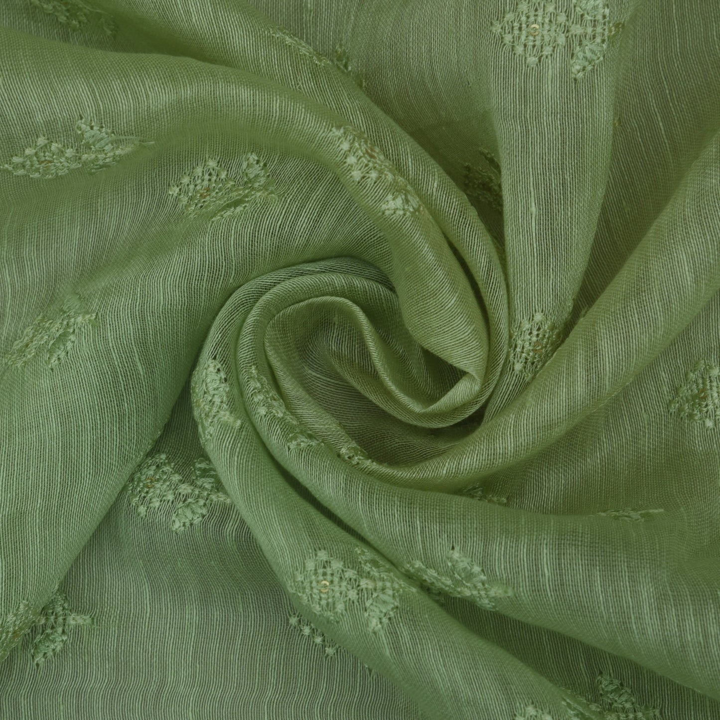 Pista Green Color Noil Silk Embroidery Fabric