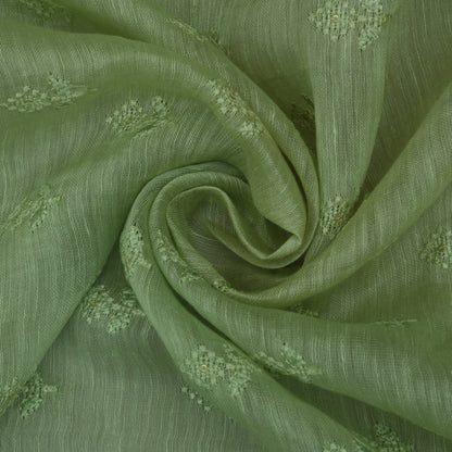 Pista Green Color Noil Silk Embroidery Fabric