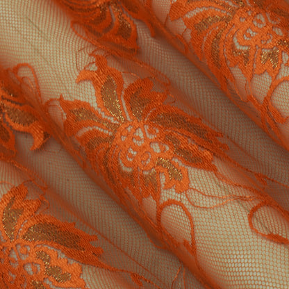 Orange Color Chantilly Net Fabric