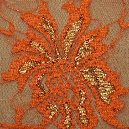 Orange Color Chantilly Net Fabric