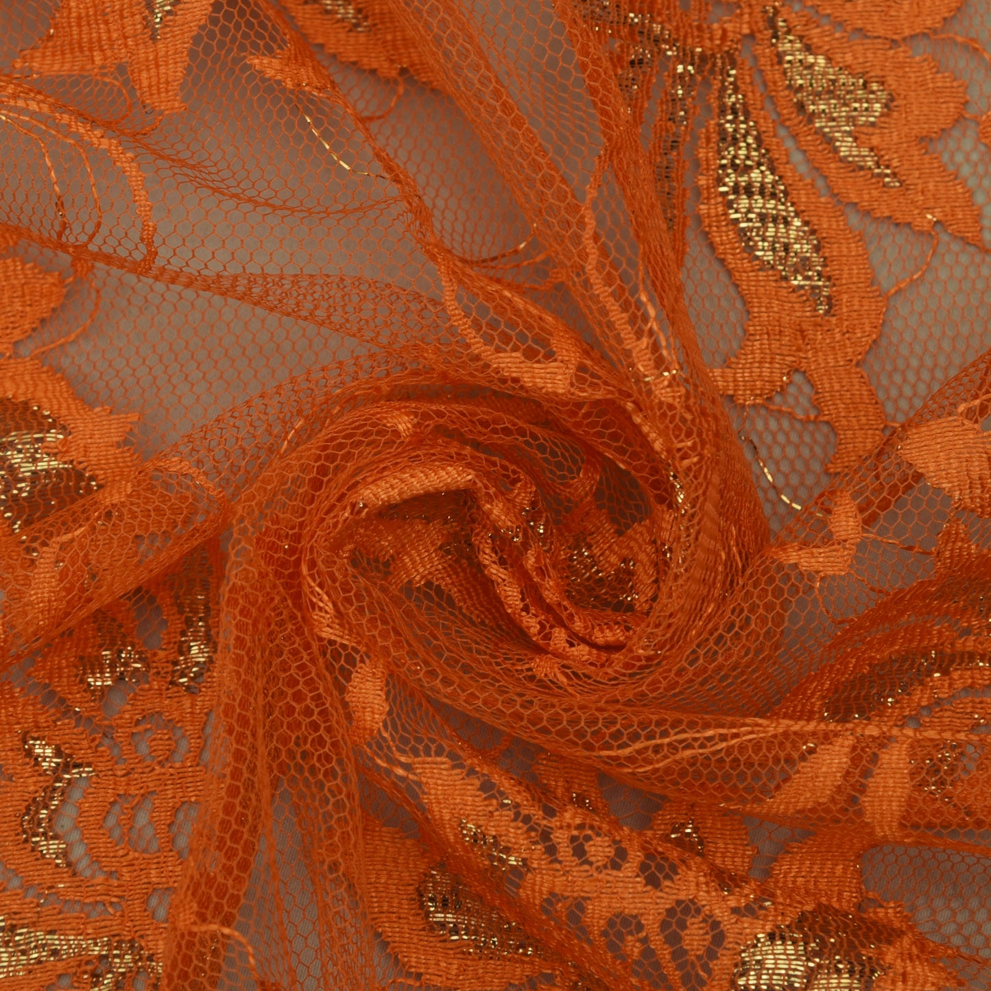 Orange Color Chantilly Net Fabric