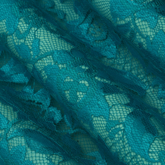 Teal Blue Color Chantilly Net Fabric