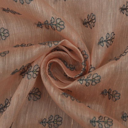 Peach Color Noil Silk Embroidery Fabric